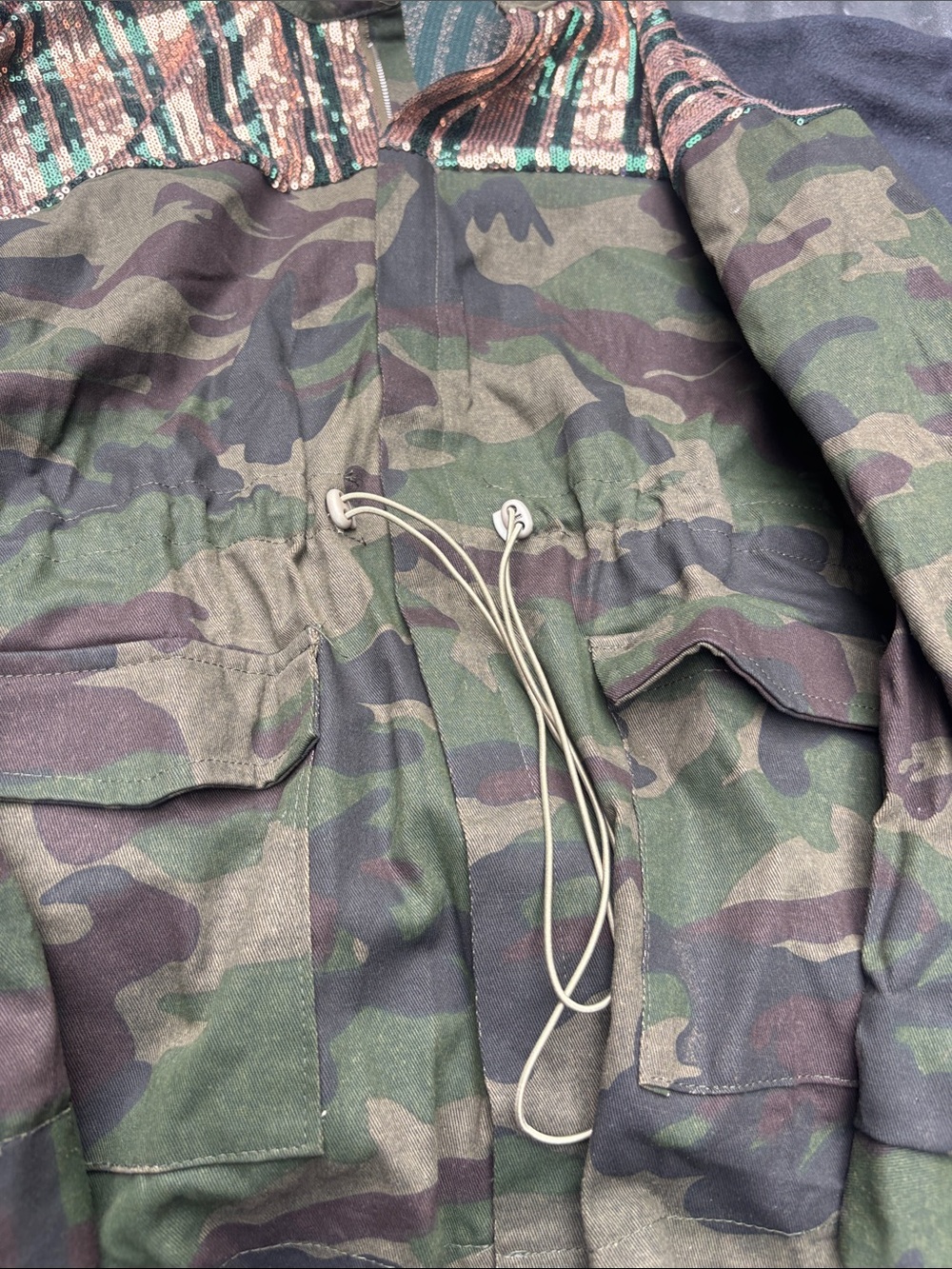 Men's Camouflage Field Jacket with Drawstring Waist - Green WoWo Size 2XL